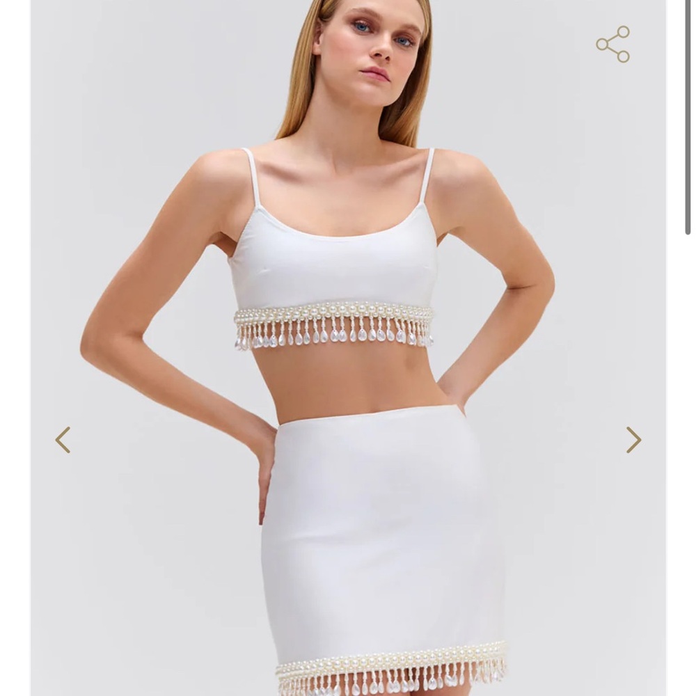 PatBO HAND-BEADED MINI SKIRT AND CROPPED TOP